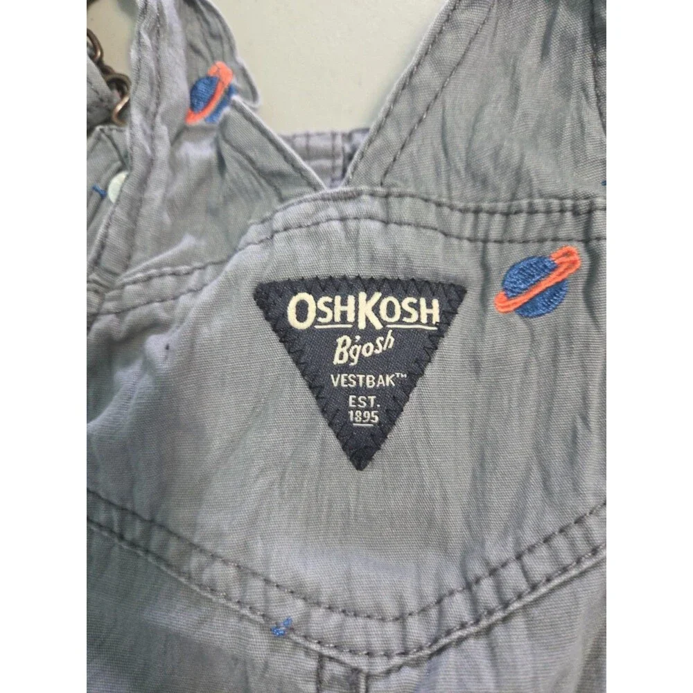 Oshkosh Baby Boys Toddler Gray Overalls Sz 18 Months Pants Bib Snaps Outer Space